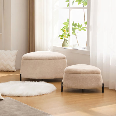 29.9"Wide 2 - Piece Upholstered Storage Ottoman Set Footrest Shoe Changing Stool with Metal Legs,Faux Fur Foot Stool Coffee Side Table With Reversible Lid for Living Room Bedroom Entryway.