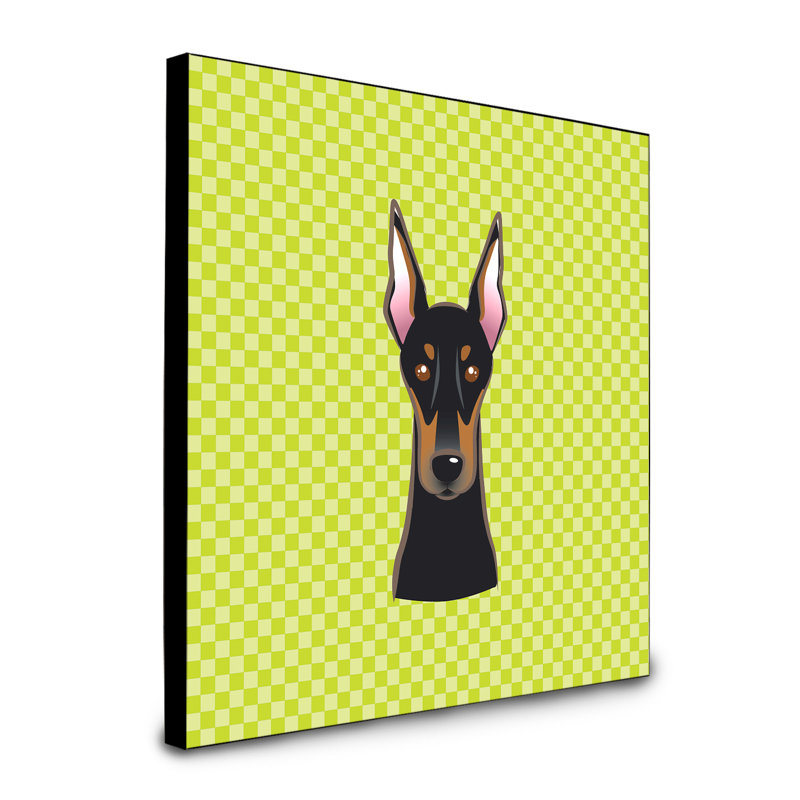 Panneau mural d’art Dungorbery, Vert, Doberman noir / rose