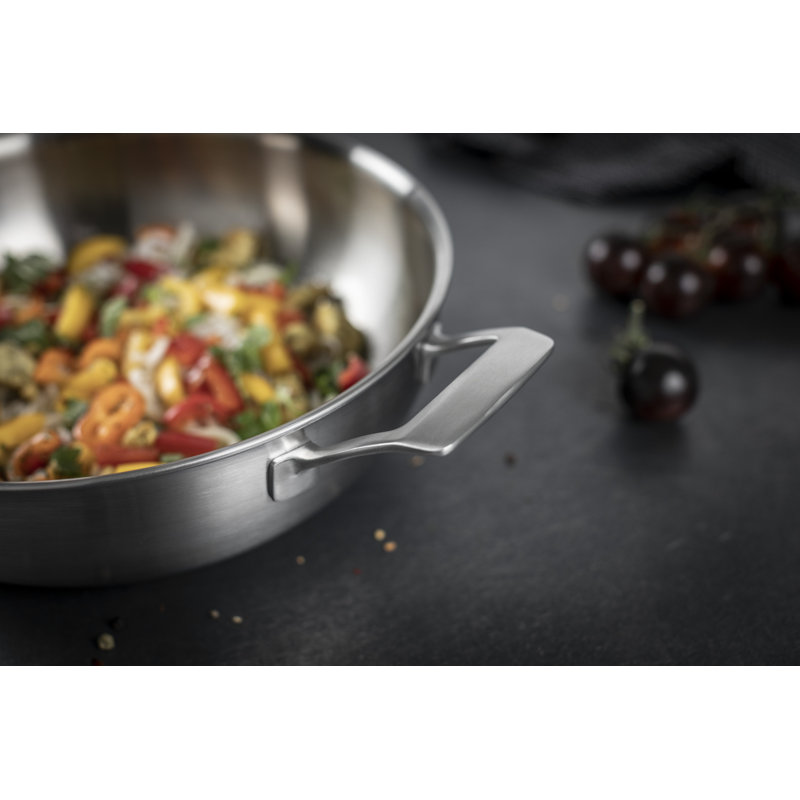 Kuhn Rikon Culinary Fiveply Stainless Steel Uncoated Induction Wok with Long & Helper Handle, 28cm