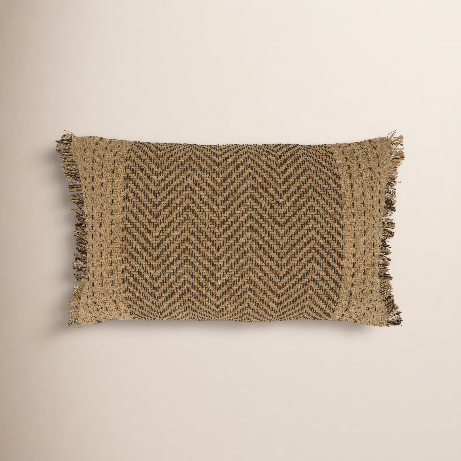 Carey Fringed Cotton Lumbar Pillow Cover, Natural