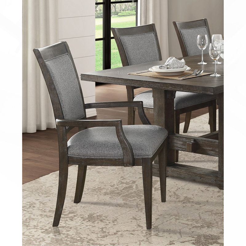 Ensemble de 2 fauteuils transitionnels gris et brun, tissu et revêtement de siège en bois