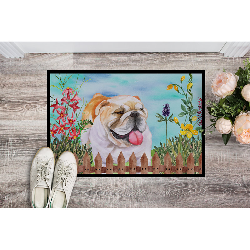 Tapis d'extérieur antidérapant English Bulldog Spring, Rectangle 1 pi 6 po x 2 pi 3 po