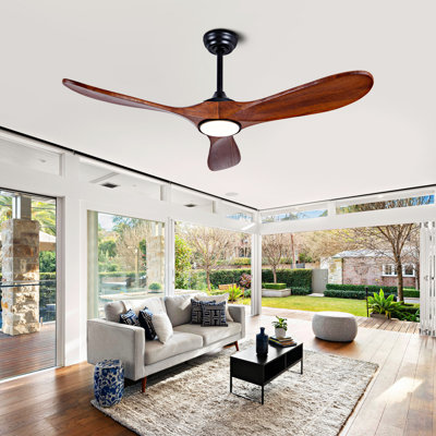 Ventilateur de plafond en bois 52 po avec lumières à distance, moteur à courant continu silencieux, ventilateur de plafond intérieur extérieur, à intensité variable, éclairage moderne et ventilateur de plafond pour porche de patio de chambre à coucher - 1 pièce, brun, bois massif