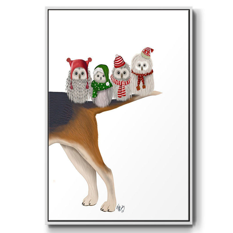 Chouettes de Noël, H 37 po x l 25 po x P 1,5 po, Cadre blanc