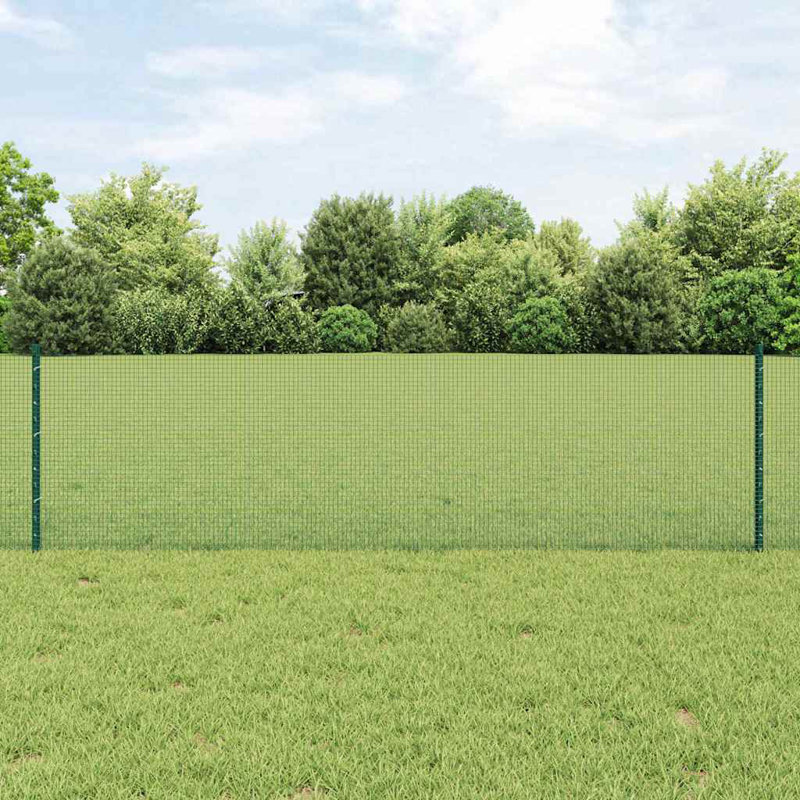 Vidaxl Fence With Posts Steel, Green, 60cm H x 2500cm W x 2.7cm D