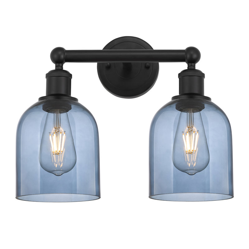 Éclairage pour meuble-lavabo à 2 lumières 15 po Edison Allysson, Noir mat, Bleu princesse