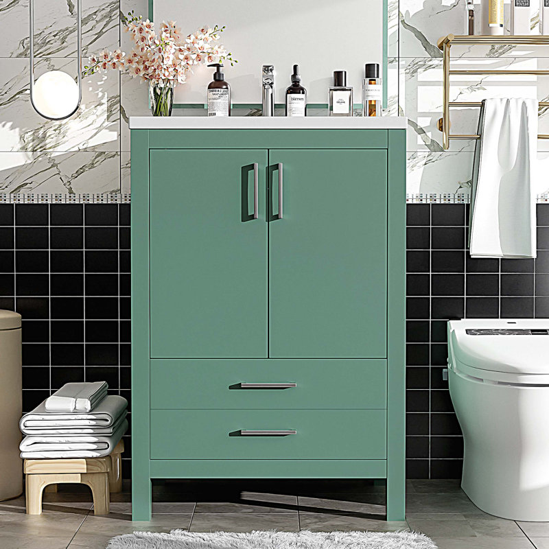Ensemble de meuble-lavabo 24 po avec lavabo en céramique, 1 tiroir et 2 portes