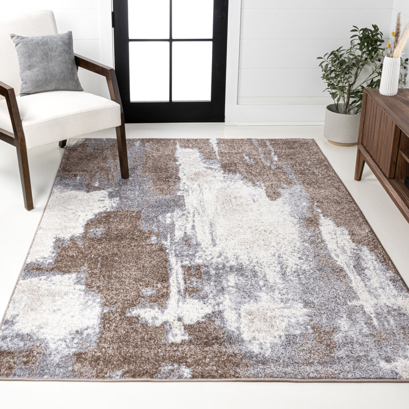 Izaki Contemporary Bohemian Abstract Marble Brown/Cream Rug, Rectangle 4' x 6'