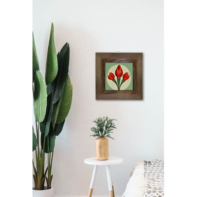 Elegant Decorative Framed Painting, 6.1 x 6.1 inches | 100% Ceramic Art with 100% Wooden Frame (Thickness: 0.8 inches) | UV Printed, Perfect for Home Décor