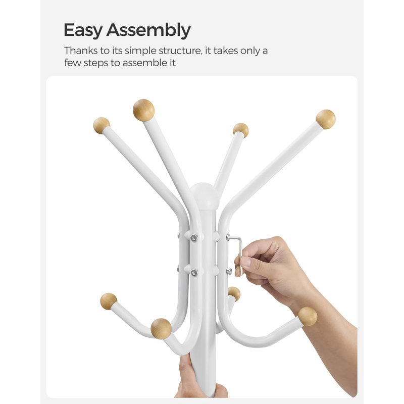 Coat Rack Freestanding, Metal Coat Rack Stand with 12 Hooks and 4 Legs, White