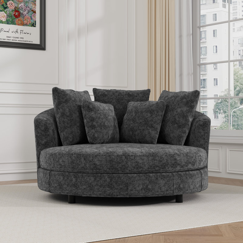 Fauteuil demi-tonneau l 59,8 po en chenille avec 5 coussins, Gris anthracite