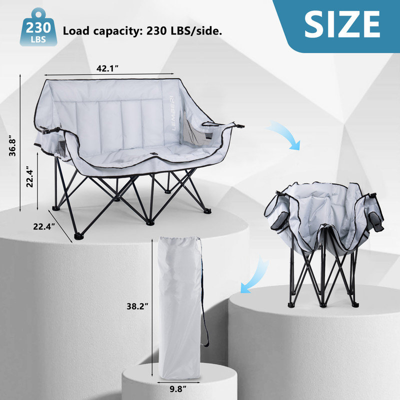 Outdoor Foldable Double Chair, Gray