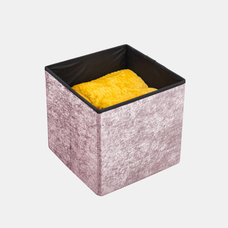 38 CRUSHED VELVET STORAGE BOX, Blush, 38cm H x 40cm W x 6cm D