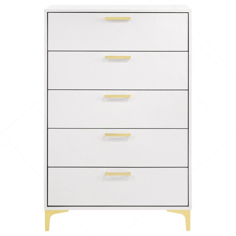 Commode rectangulaire blanche à 5 tiroirs Karena
