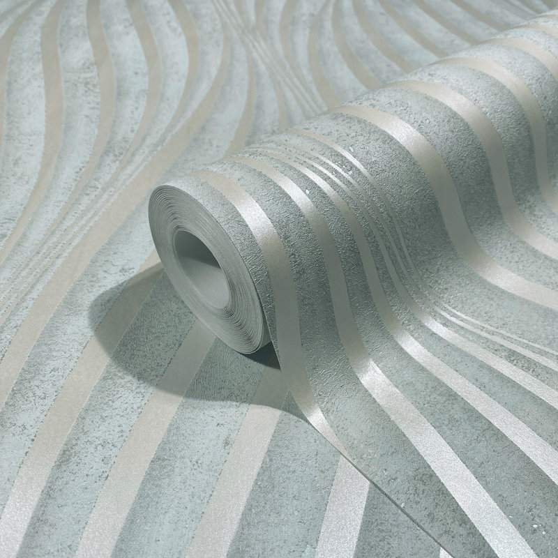 Kavalier Wave Ribbons 10.05M X 53Cm Pearlescent Sheen Wallpaper Roll, Light Green