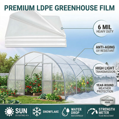 6 Mil Thick Polythene Plastic Sheeting, Plastic Dust Waterproof Sheets, LDPE Garden Grow Polythene Cover Sheets for Gardening Insulation, Building Rubble Protection