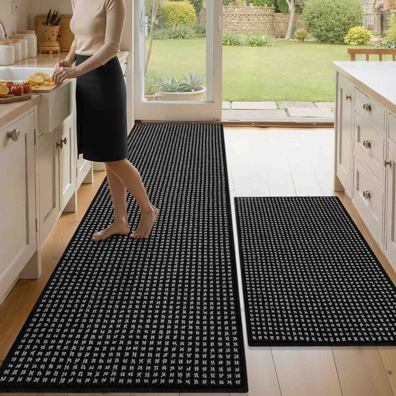 Tapis de cuisine antidérapants lavables à la machine (ensemble de 2), Black