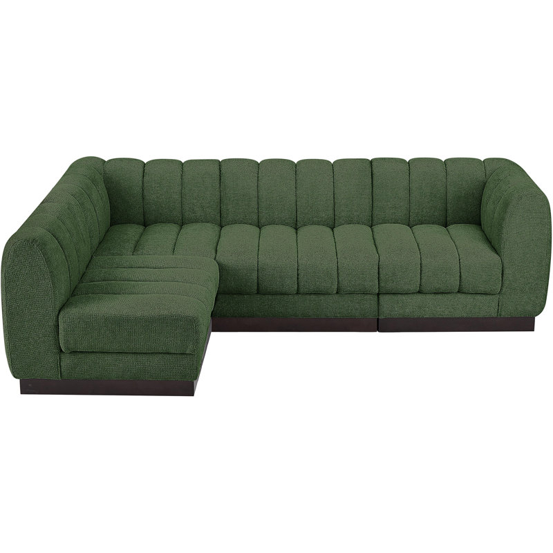Canapé modulaire rembourré 4 pièces Quinn, Tissu chenille vert