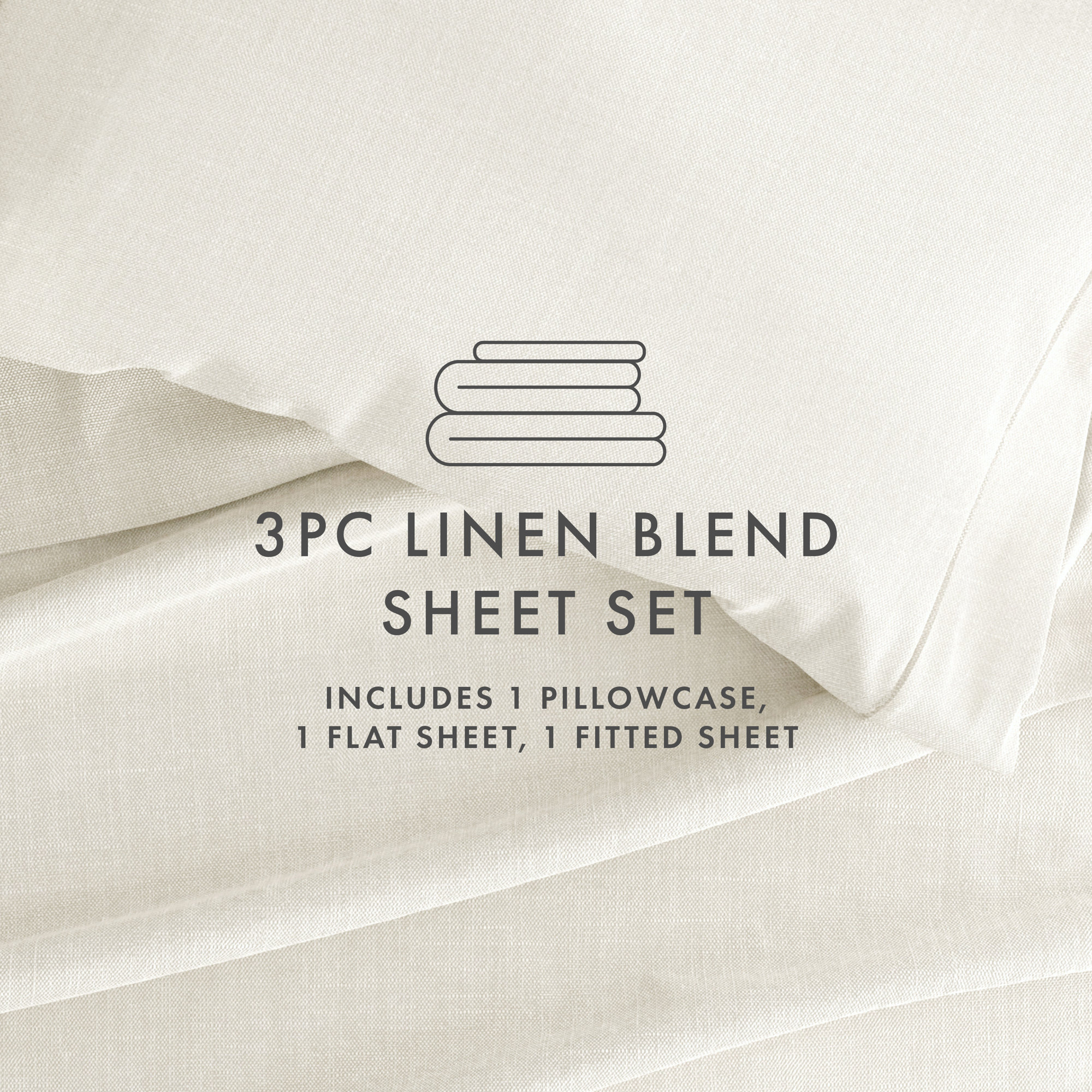 Linen Bamboo-Blend Breathable Luxury Bed Sheet Set, Twin Sheet Set + Fitted Sheet + 1 Pillowcase, Linen