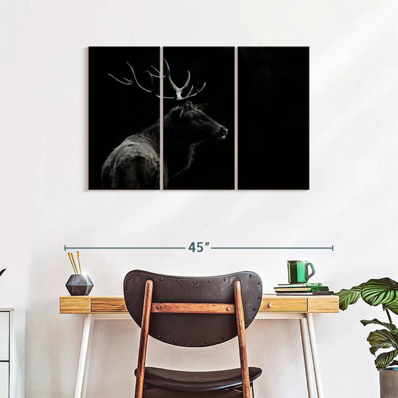 Ensemble de 3 pièces d'éléphant sur toile monochrome, H 24 po x l 38 po x P 1,25 po