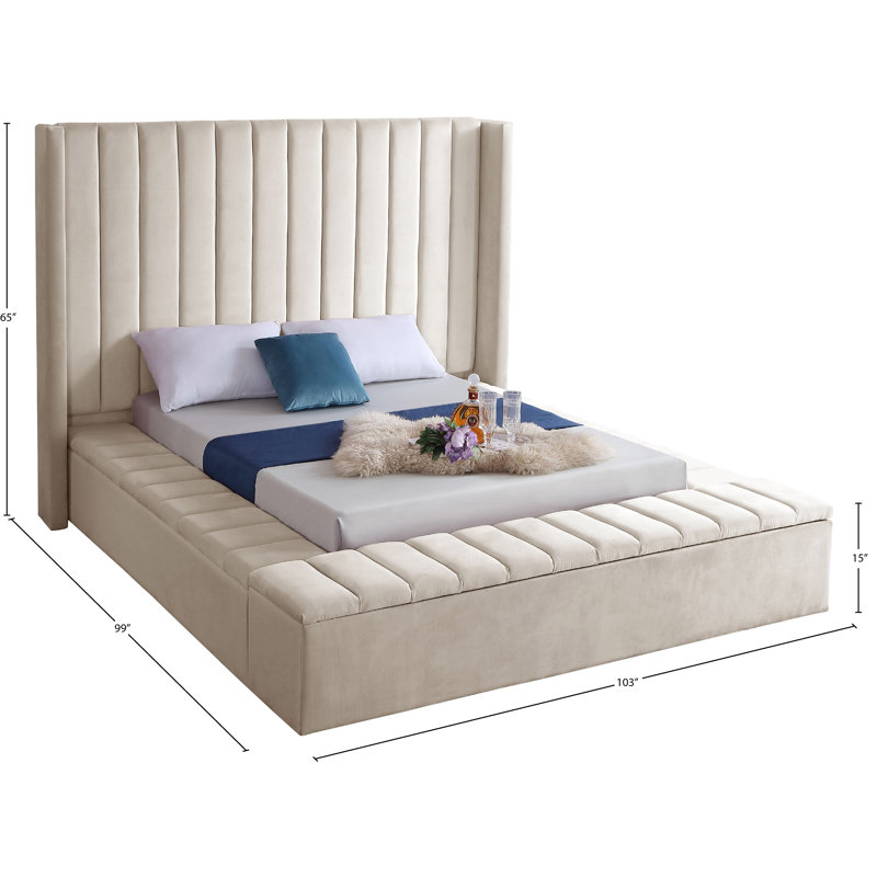 Rick Upholstered Wingback Bed, King, Cream Velvet