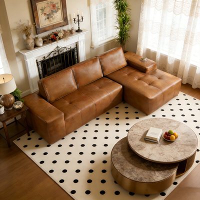 Canapé modulaire 114 po en cuir caramel, aucun assemblage requis