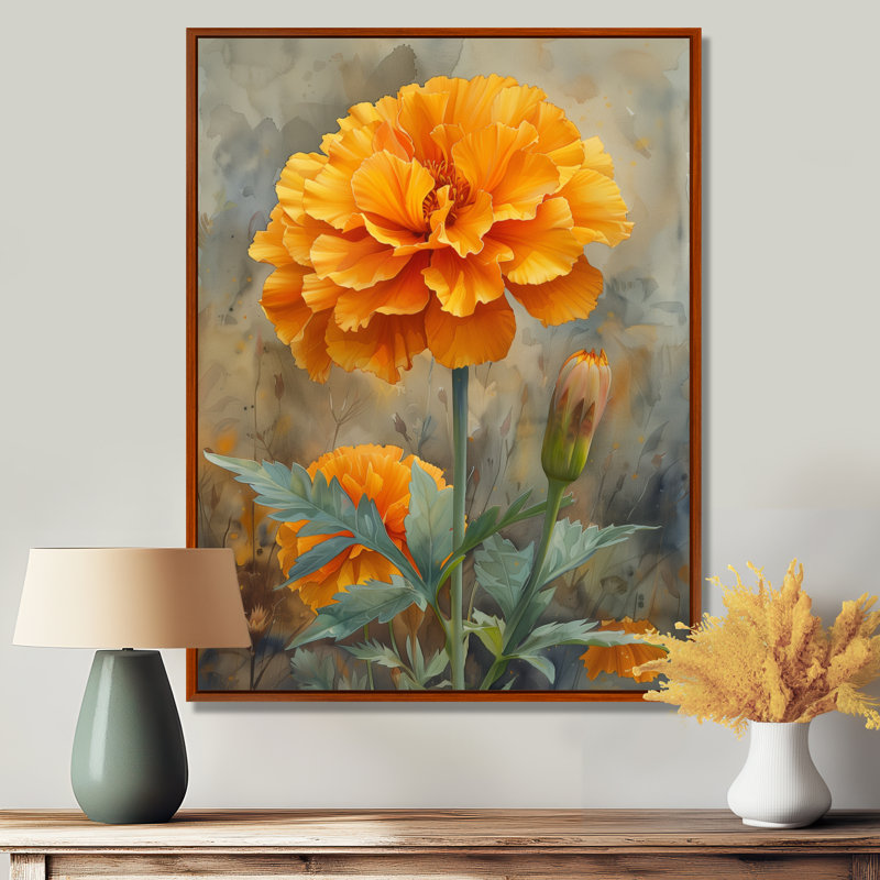 «Yellow Green Morning Sun Marigold I», reproduction d'art murale souci, White Floater Framed, H 12 po x l 20 po