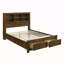Lit plateforme double avec tiroirs, tête de lit bibliothèque, meuble de chambre en bois, fini chêne brossé, 1 pièce-135106063