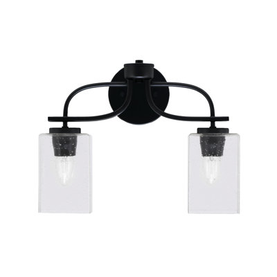 Dumercie Cavella 2 Light Bath Bar Shown In Matte Black Finish With 4" Glass