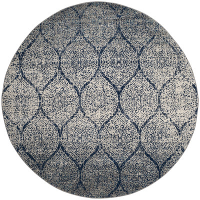 Christa Damask Navy Blue/Silver Area Rug