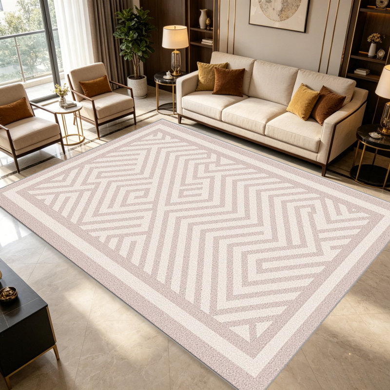 Geometric Maze Blush carpet-easy to clean, machine-washable, soft and comfortable; suitable for door mats, kitchens, living rooms, bedrooms, corridors, and laundry areas. Easy to clean, durable carpet for home decoration.
