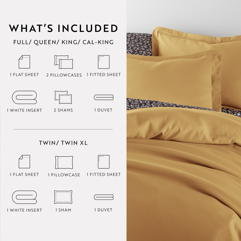Twin Gold Floral Microfiber Bedding Bundle with Duvet Cover and Comforter
