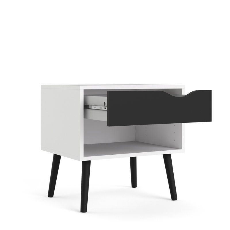 50.2cm W Manufactured Wood Bedside Table, White/Black Matte