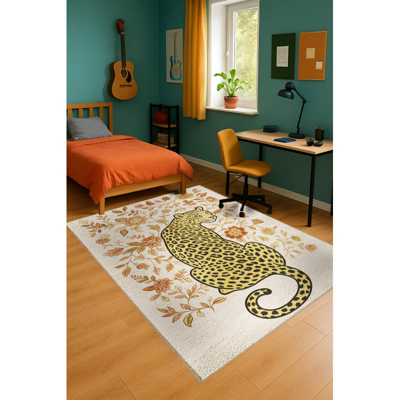 Tapis tissé crème à imprimé tigre Mosso, 2'4" x 3'11"