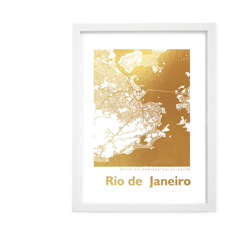 Rio De Janeiro Map - Single Picture Frame Print, 42.5cm H x 32.5cm W x 3.5cm D