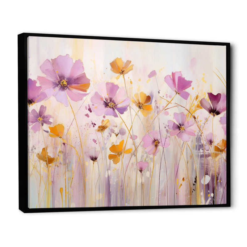 Fleurs fantaisistes roses II - impression, 24" H x 32" W, Cadre flottant noir