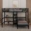 Lit superposé double au-dessus de simple avec bureau intégré, tablettes et échelle-1924692396