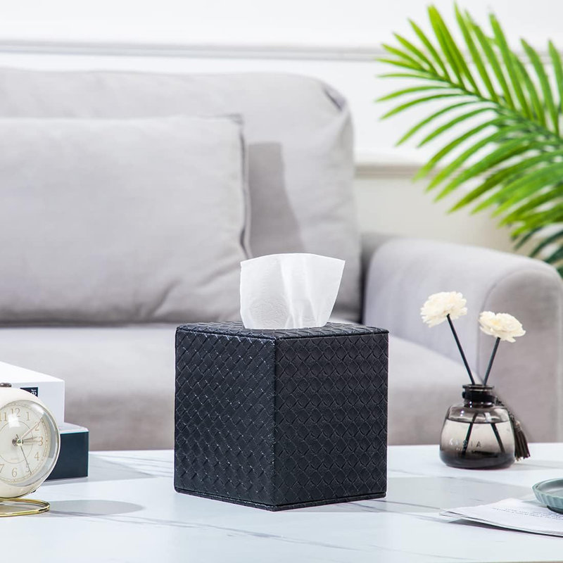 Square PU fabric Tissue Box Cover, Black