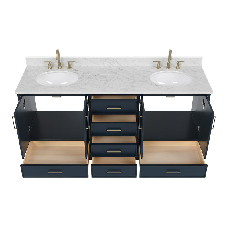 Meuble-lavabo double 72 po avec plateau Abita, Bleu minuit