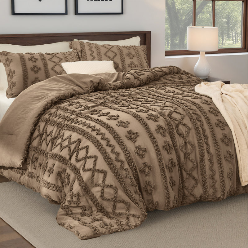 Bedsure Tufted Boho Twin Comforter Set – 2-Piece Light Pink Shabby Bedding，Farmhouse Jacquard Bed Set with Embroidery, All-Season Softness for Cozy Bedrooms & Boho-Chic Gifts