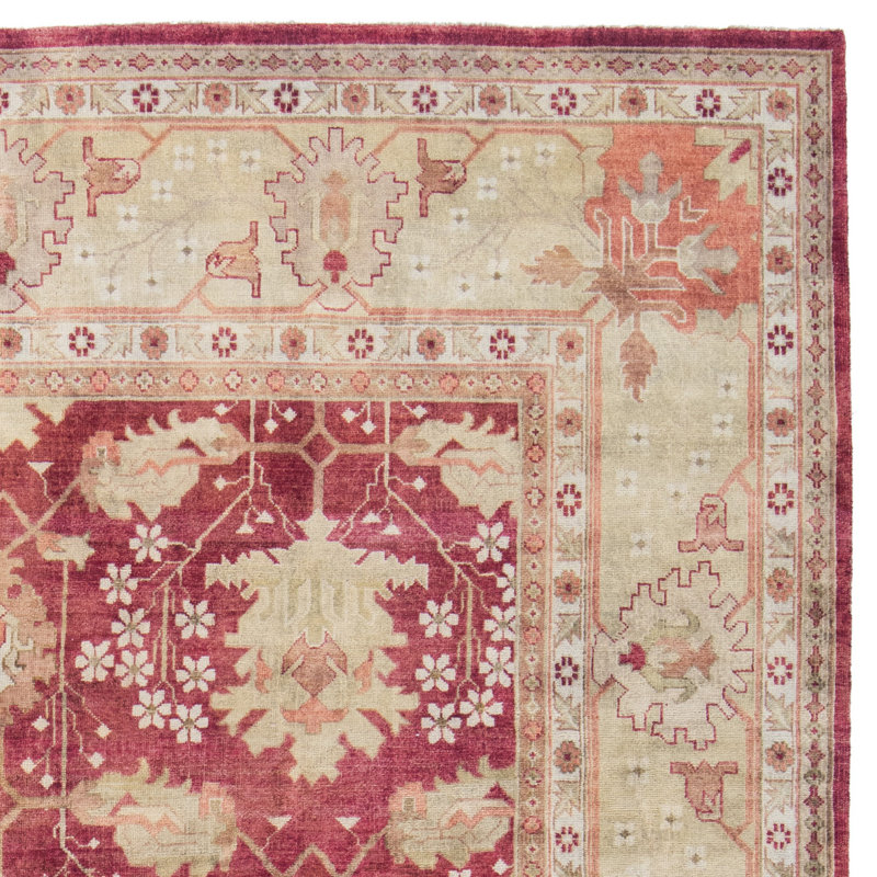 Oushak Oriental Hand-Knotted Wool Red Area Rug, Rectangle 10' x 14'