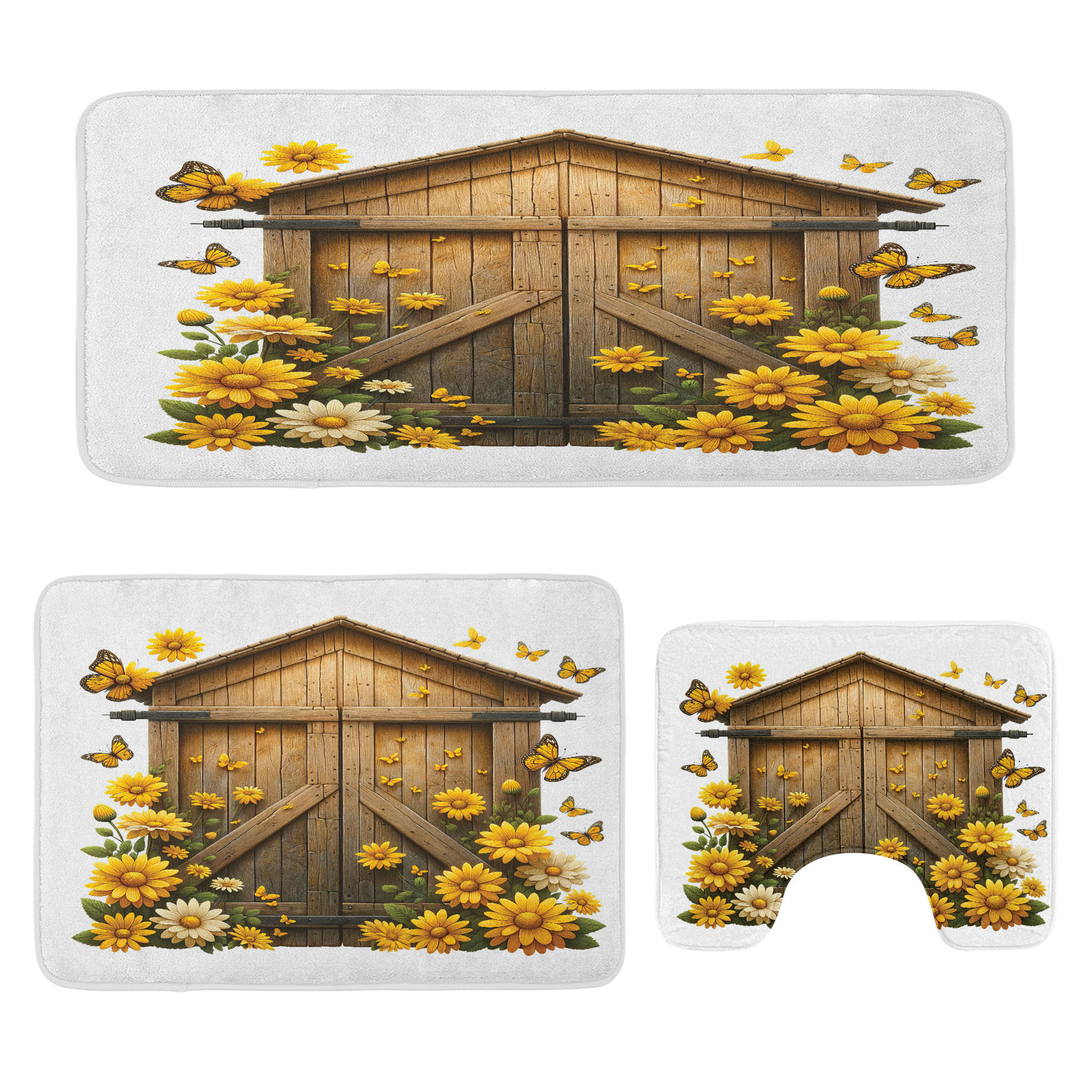 Astoria Grand Rustic Bathroom Rug Set 3 Pieces U-Shape & Rectangle Mats ...