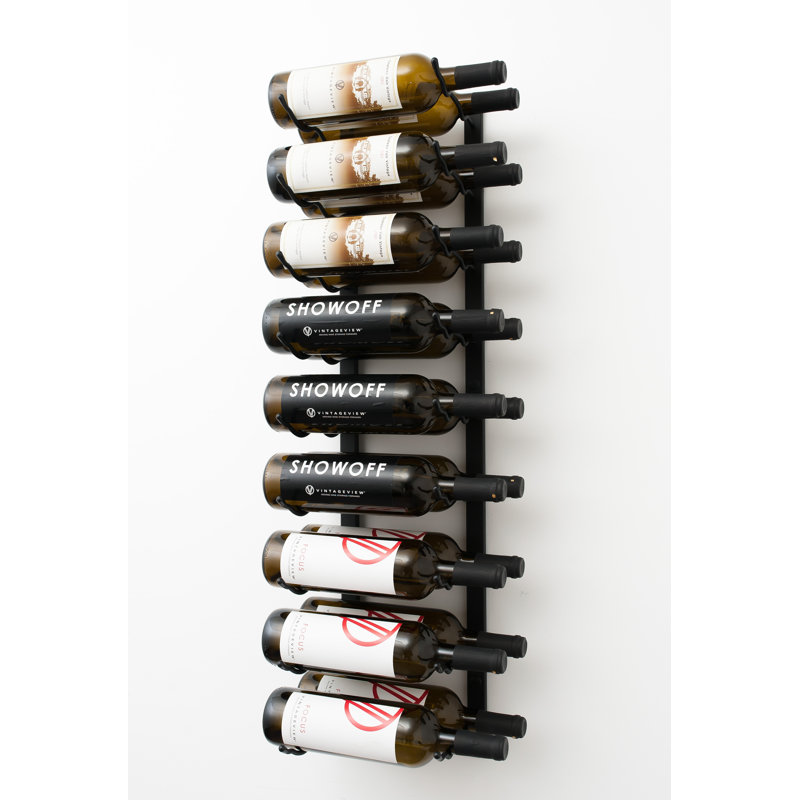 18 Bottle Wall Mounted Wine Bottle Rack, Satin Black