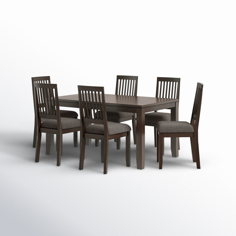 Kittle Solid Wood Dining Set, Dark Brown, 7 Pieces: Table, 6 Chairs