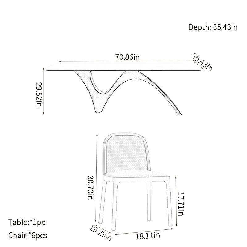 Ensembles de table de salle à manger modernes, H 29,52 po x L 70,86 po x l 35,43 po
