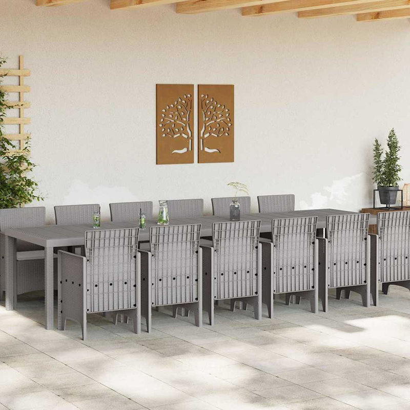 Garden Dining Set 13 Pcs Large, Grey, Grey, 73cm H x 350cm W x 100cm D