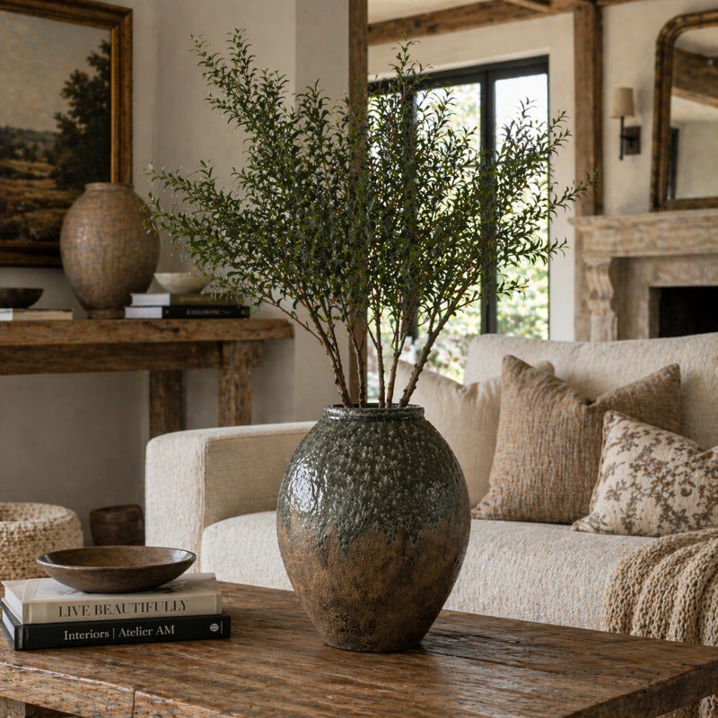 Earthernware Table Vase, 17.5" H x 15" W x 15" D