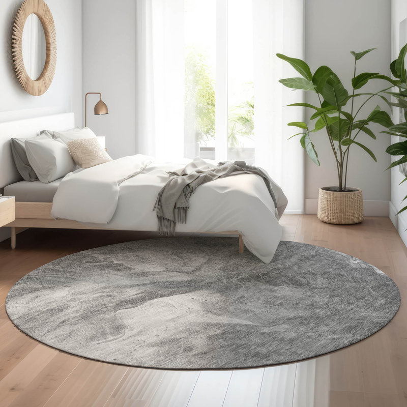 Tapis gris Cerrito lavable à la machine de qualité supérieure, Rond 8 pi