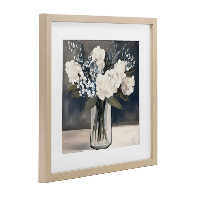 Vase de fleurs gracieuses, reproduction encadrée sous verre, design par Mona Grace, Cadre de récolte en pin