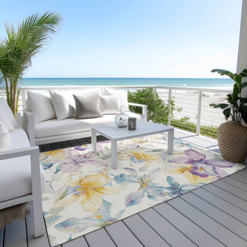 Machine Washable Indoor/Outdoor Millner ACN2262 Floral Rug, Rectangle 3' x 5'